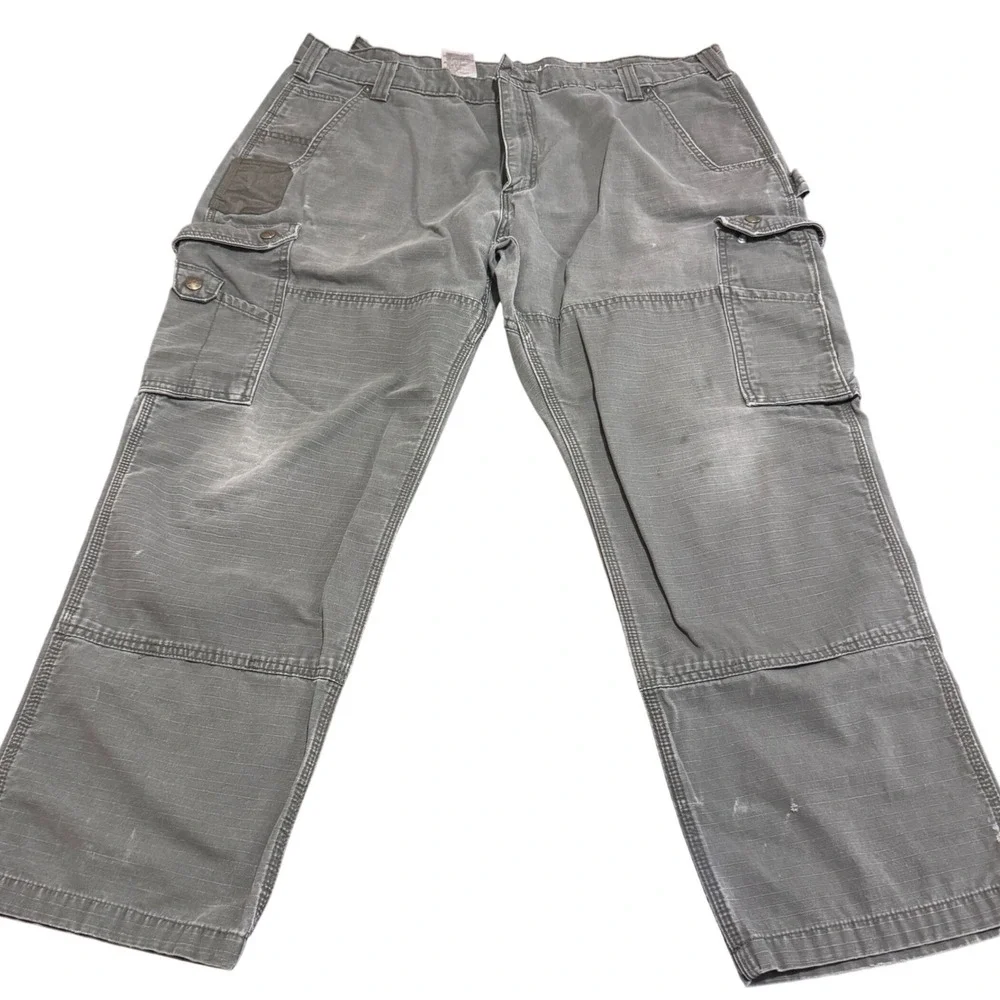 Carhartt Distressed Relaxed Fit Cargo Pants Moss Green 42x30 Mens Workwear *flaw